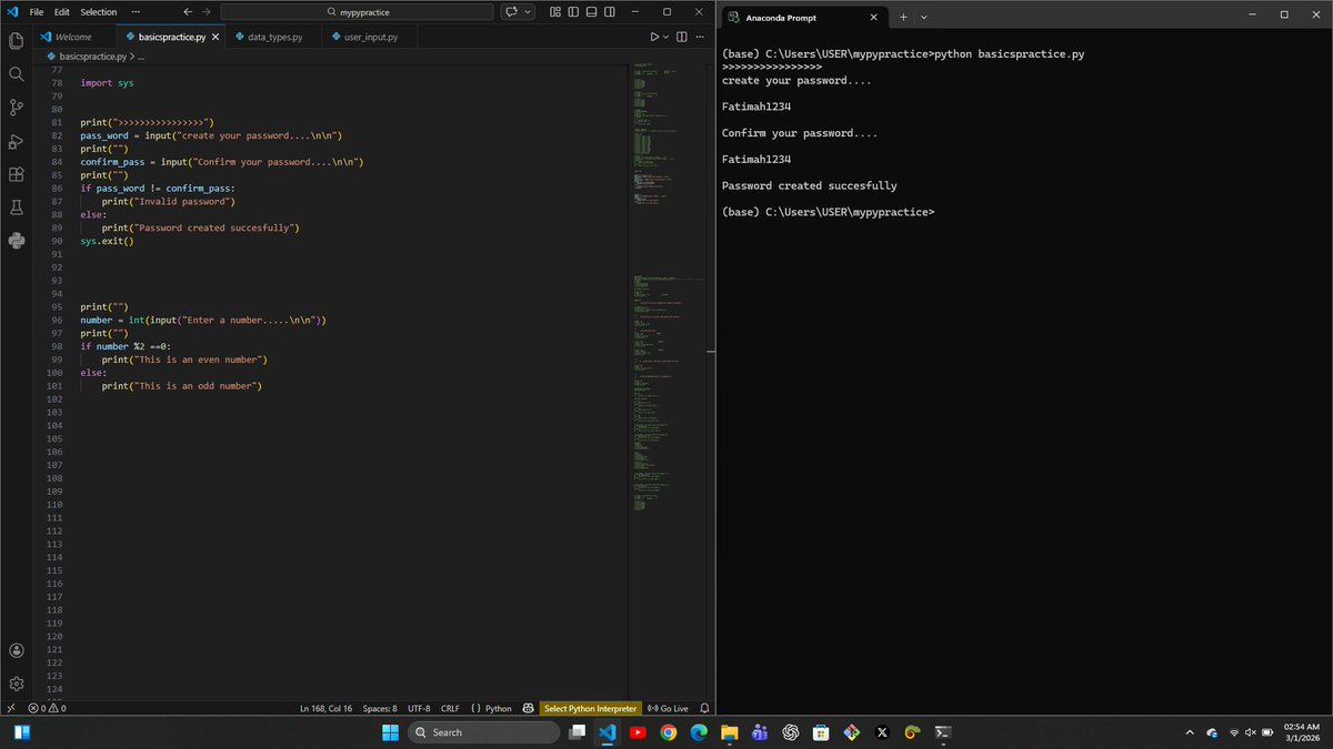 Sinuola81's tweet photo. Just built a simple password generator in python.
Open to feedback fams..
#Datasciencejourney #python #growthmindset #progressoverperfection https://t.co/77YuFi7bhd