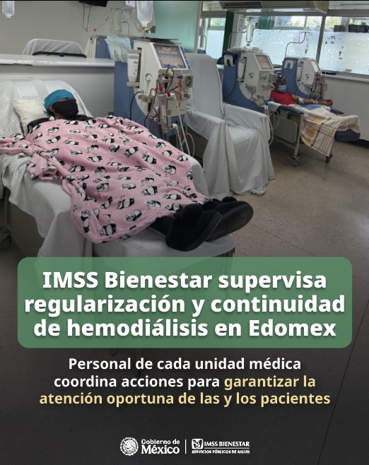 IMSS_Bienestar's tweet photo. 🏥​ En #IMSSBienestar supervisamos de cerca la regularización del servicio de #hemodiálisis en nuestras Unidades Médicas del Estado de México.

🩺 Continuamos trabajando para garantizar que cada paciente reciba atención oportuna y de calidad. https://t.co/5qWlQZQ9uo