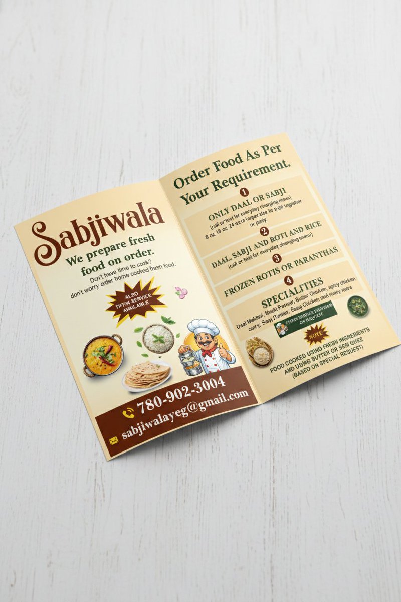 designermahia's tweet photo. Fresh Homemade Food Flyer Design for Sabjiwala 🍛
Professional bifold restaurant &amp; tiffin service marketing design.
#FoodFlyer #RestaurantDesign #TiffinService #PrintDesign #GraphicDesign #BrochureDesign #IndianFood #MarketingDesign #BehanceProject #FlyerDesign https://t.co/HOwaRj8mKj