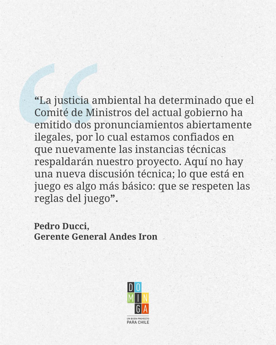 Dominga sigue avanzando e inicia acciones legales para resguardar el respeto a la institucionalidad.

Nuestro gerente general es claro: aquí no hay una nueva discusión técnica, lo que está en juego es que se respeten las reglas del sistema.