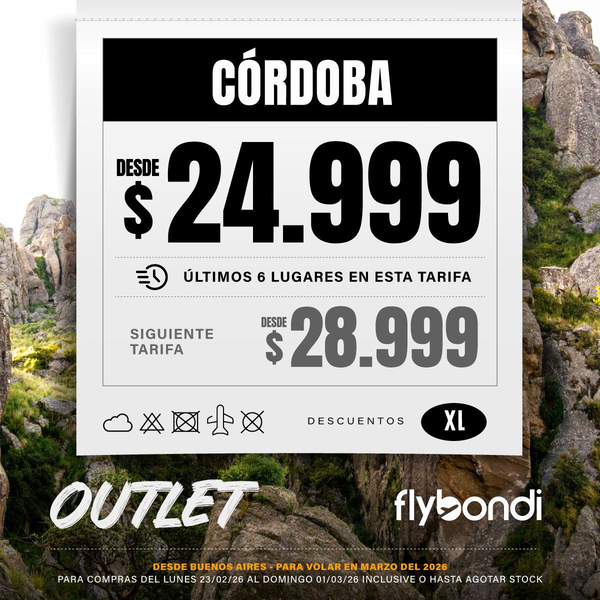 flybondioficial's tweet image. Nuevo look? No. Nuevo destino con Descuento XL 💛

Hacé click👉🏻 bit.ly/4ro1lB9 y no dejes pasar el Outlet Flybondi 😉✨
 
#Flybondi #LaLibertadDeVolar #Outlet