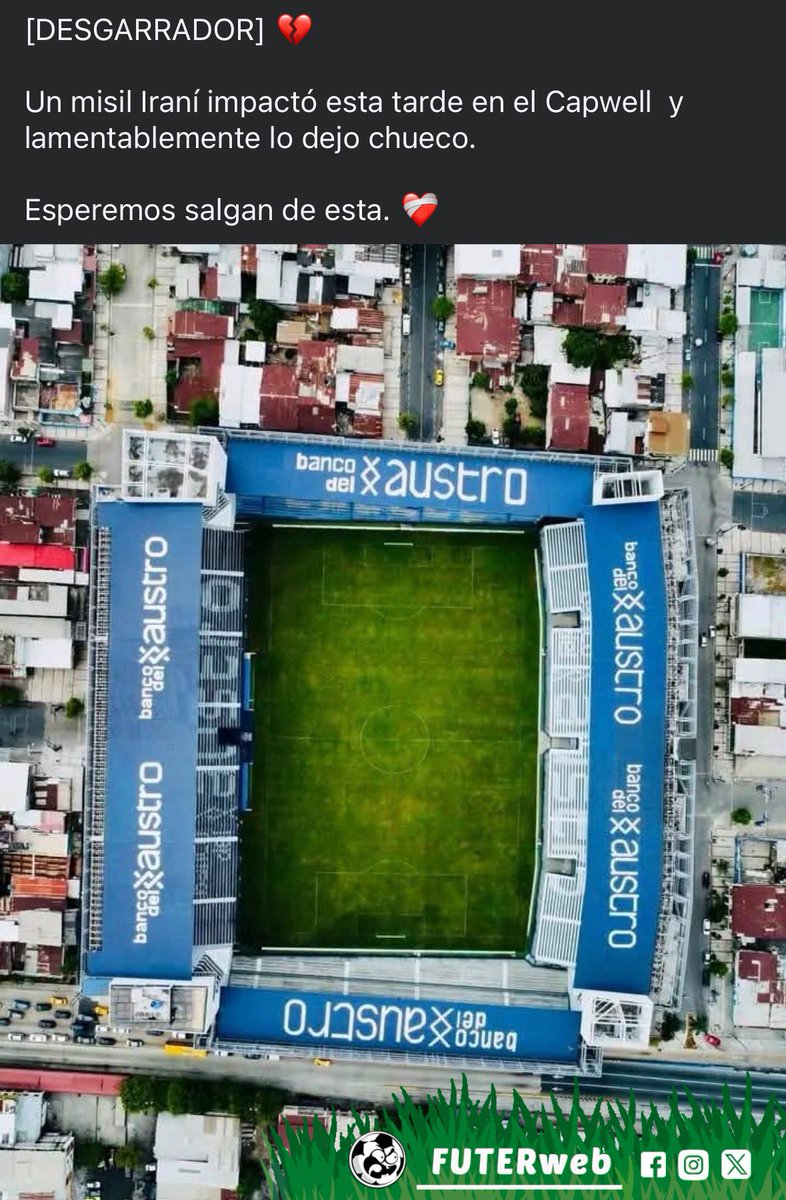 FUTERweb's tweet photo. Empezó la 3ra guerra y un misil impactó en el Capwell 🏟️ 🚀 https://t.co/GVuuR9eCv8