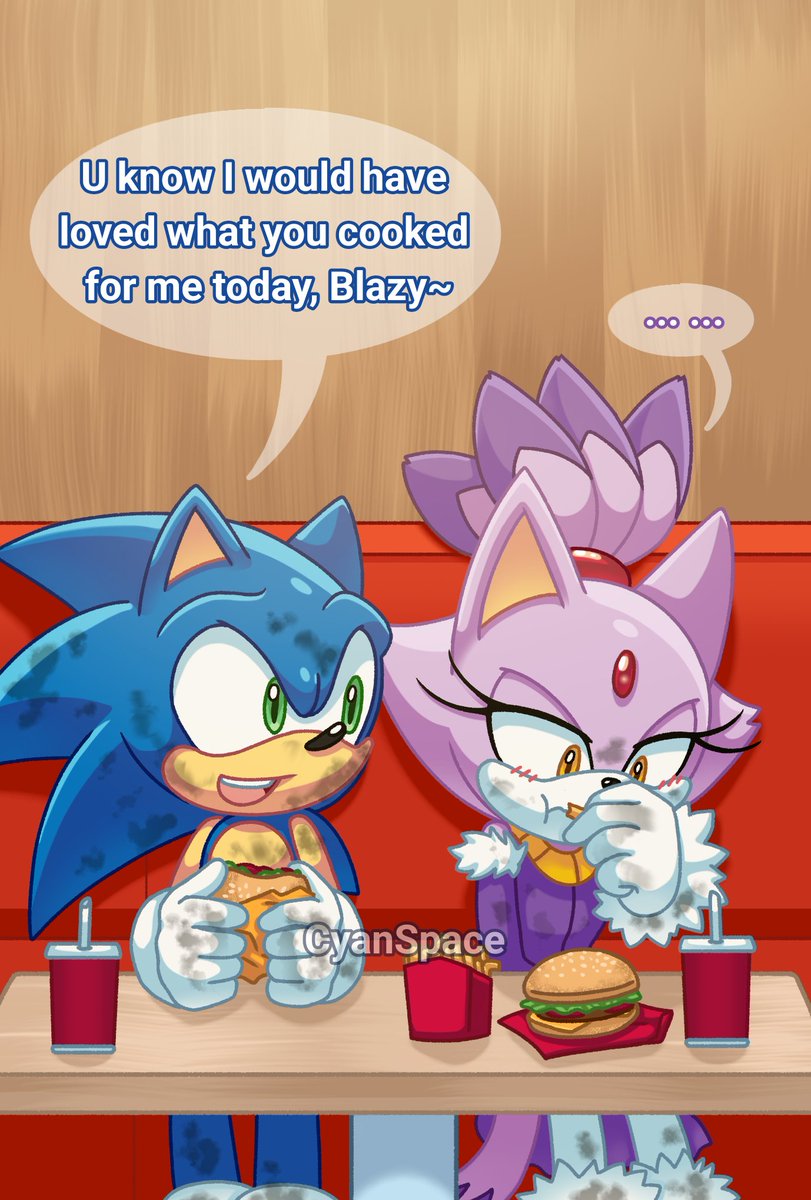 CyanSpaceSyB's tweet photo. And then they ate some edible food for a change.

(Random idea)

#Sonaze https://t.co/TJCvhG6ENP