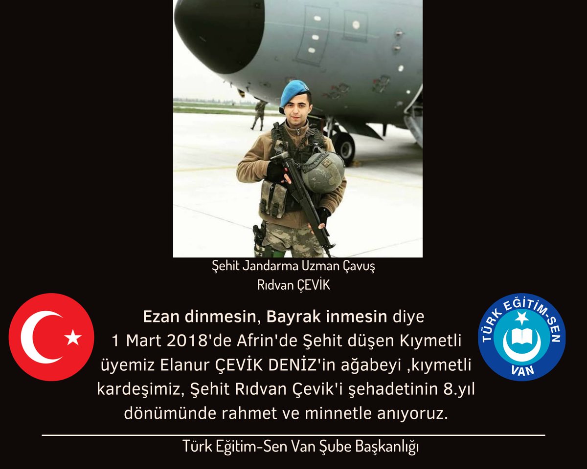 🇹🇷İnsan büyür beşikte, 
Mezarda yatmak için. 
Kahramanlar can verir,
Yurdu yaşatmak için...🇹🇷

Vanlı şehidimiz Rıdvan Çevik'i şehadetinin 8. yıl dönümünde rahmetle anıyor, ailesine ve tüm sevdiklerine başsağlığı diliyoruz.