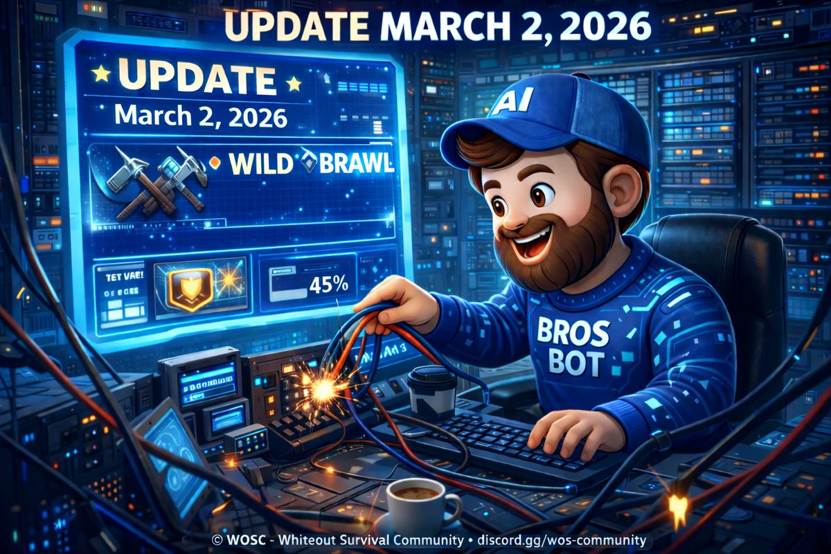 WOSCcommunity's tweet image. 🚨 WOSC Update – March 2, 2026 🚨
Get ready for exciting new features and improvements in Whiteout Survival!

Update Time: March 2, 2026, 02:00 – 04:40 UTC
For more info, join us on Discord! 
👉 discord.gg/wos-community

#WhiteoutSurvival #WOSC #GameUpdate #WOSUpdate #March2026