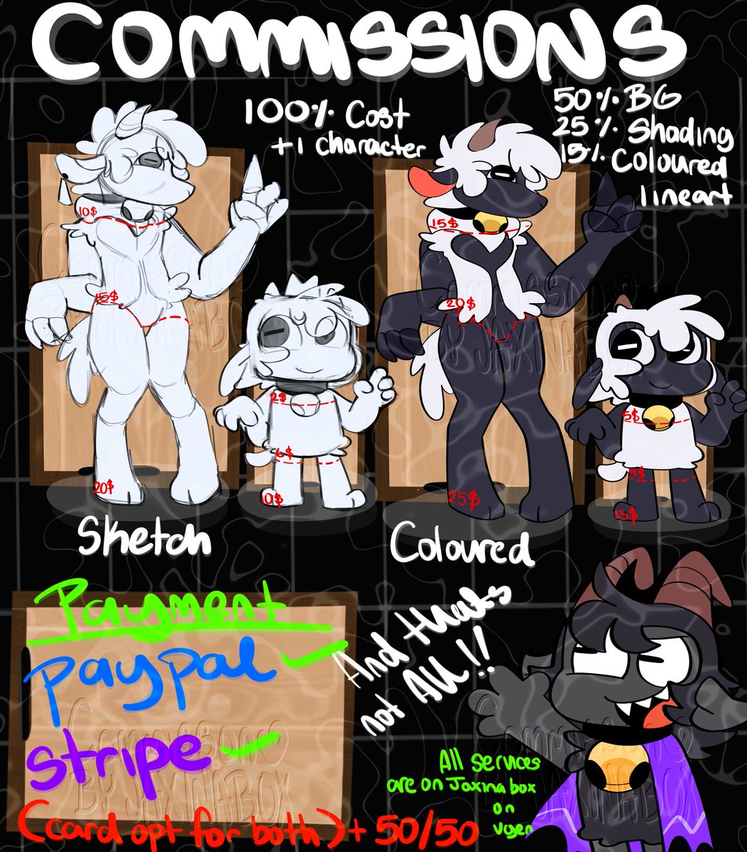 Bomdacake's tweet photo. LOUIES COMMISSION INFO

✦ . 　⁺ 　 . ✦ . 　⁺ 　 . ✦

Here’s my themed commission sheets for Normal and chibi comms, all services can be found here:
https://t.co/yITvUe61mB

Payment methods:
PayPal N Stripe [both take card]

#cultofthelambfanart #smilingfriendsfanart https://t.co/fubjWQ3QV6