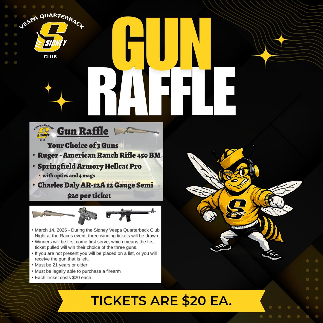 SidneyVespaQB's tweet photo. March 14, 2026 - During Night at the Races event, three winning tickets will be drawn.
Winners will be first come first serve.
Must be 21 or older
Legally able to purchase a firearm
Each Ticket costs $20 each.
Only 500 total tickets will be sold.
Venmo @SidneyVespa https://t.co/VmQ15yuKa1