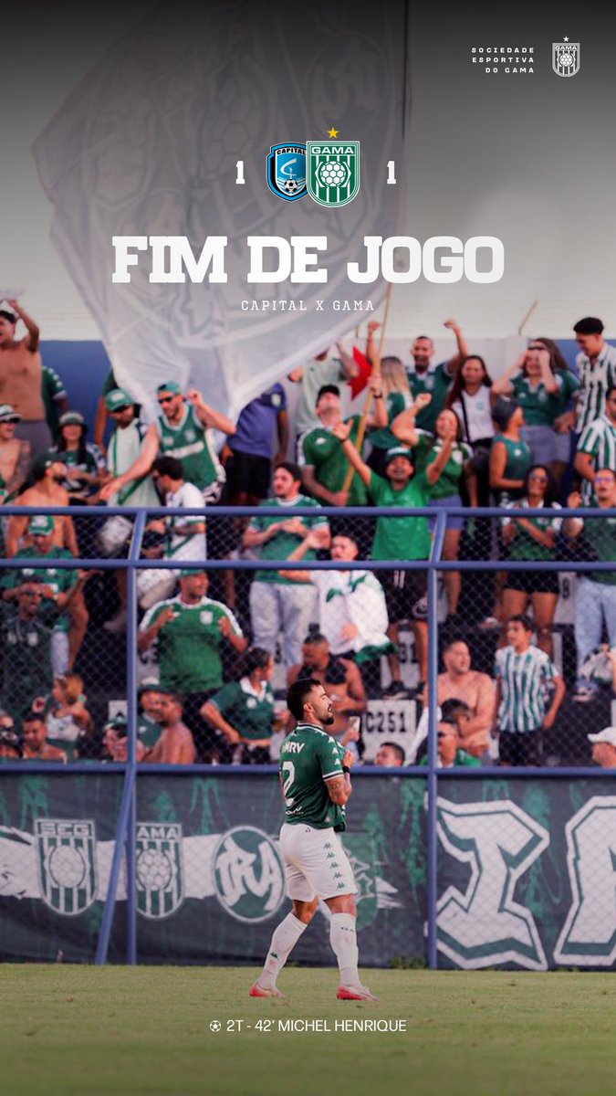 Com dois a menos, Gama empata por 1 a 1 com o Capital na última rodada da primeira fase do Campeonato Candango. O #MaiorDoDF entrou em campo já classificado, enquanto o adversário deixou as quatro linhas ELIMINADO! SEGuimos! 🇳🇬