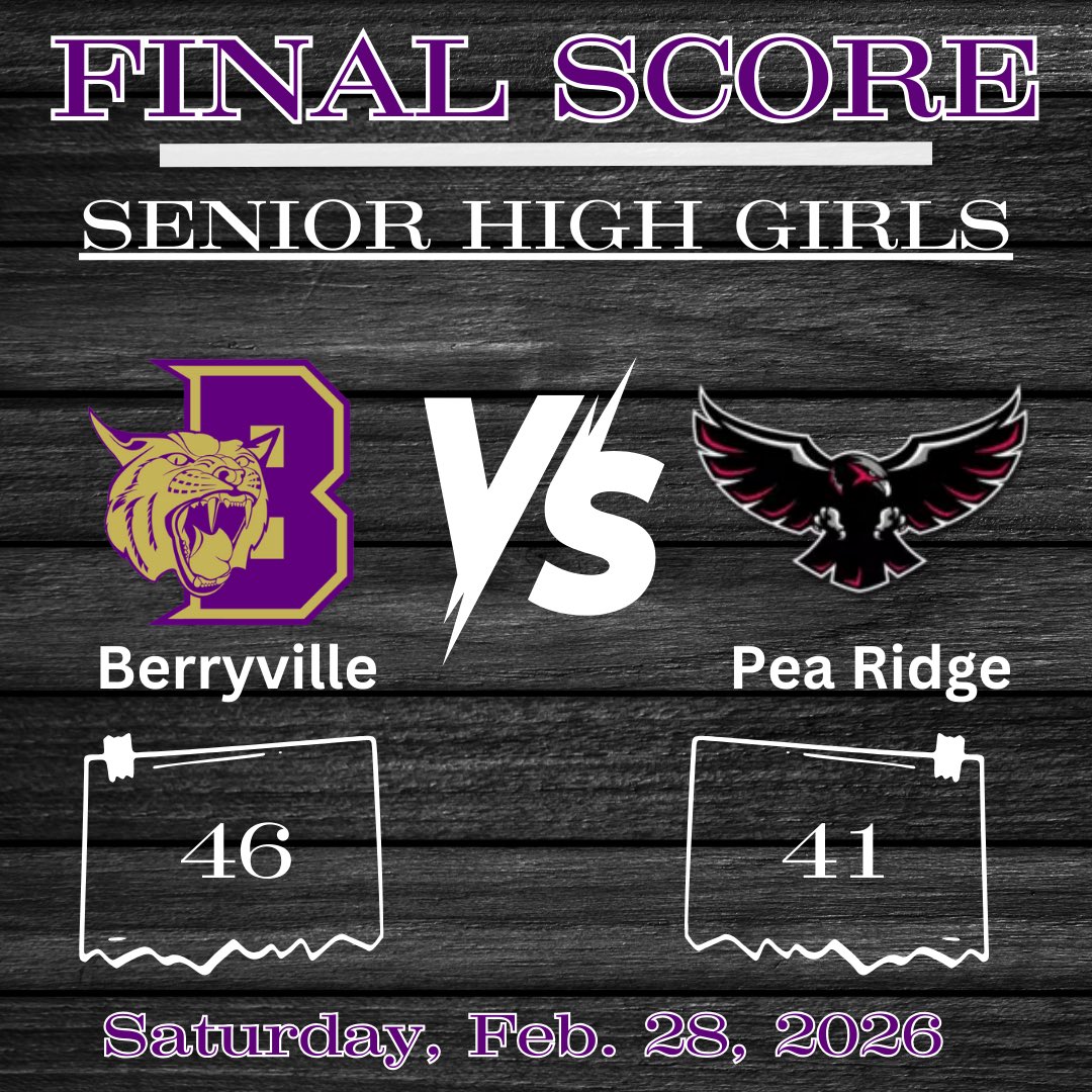 BayleaSmith1's tweet photo. The Senior High Lady Bobcats claim the 3 seed going into the State Tournament after a 46-41 win over Pea Ridge today! 🟣🟡
#ItsAGreatDayToBeABobcat https://t.co/wvorEBpcz4