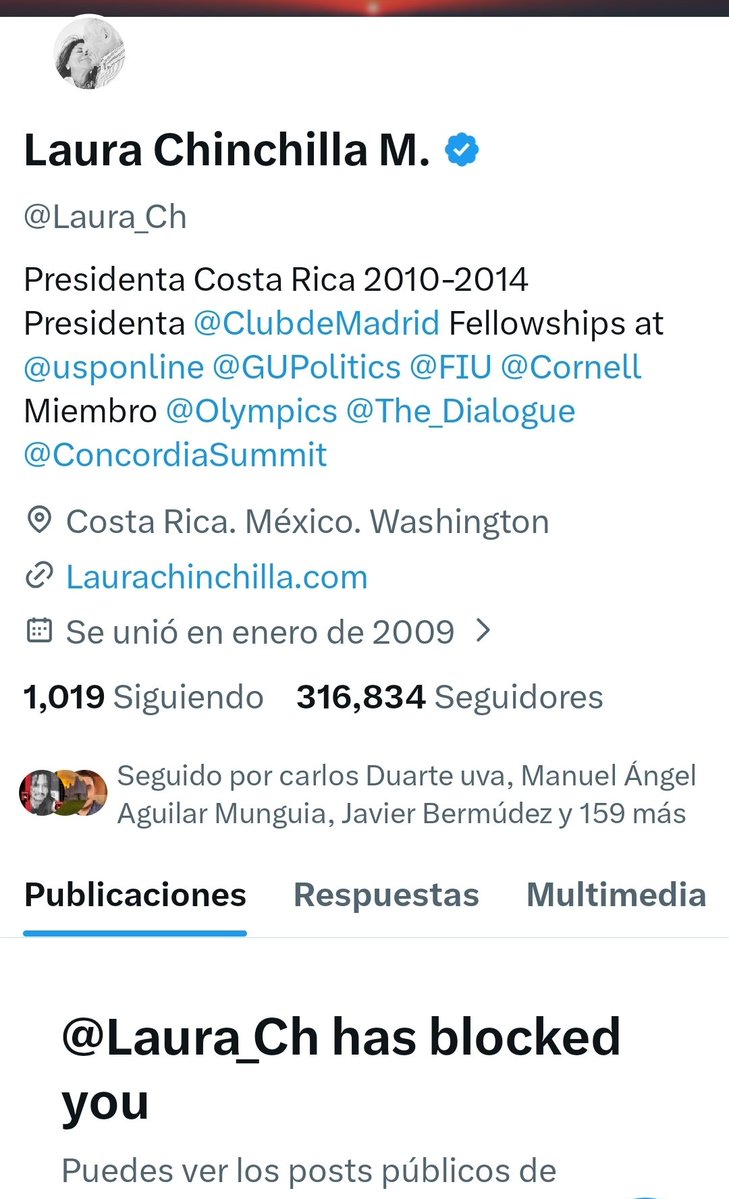 La pagamos pensión con nuestros impuestos, se aprovecha de su figura para tener injerencia política y bloquea a quienes no piensan igual. Aquí si vale? <a href="/TSECostaRica/">TSE Costa Rica</a> <a href="/Laura_Ch/">Laura Chinchilla M.</a>