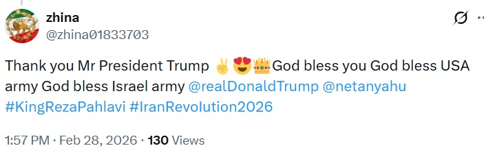 🚨These "thank you President Trump" comments from the Iranian people are all over comments on this Trump post and story. God bless the freedom fighting people in Iran.🇺🇸🦅