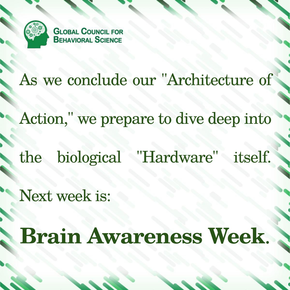 GcbsSocials's tweet image. Foundations of the Mind. 

As we conclude our "Architecture of Action," we prepare to dive deep into the biological "Hardware" itself. Next week is Brain Awareness Week. 

Is your architecture ready for the science of the mind? 

#Neuroscience #GCBS #LeadershipArchitecture