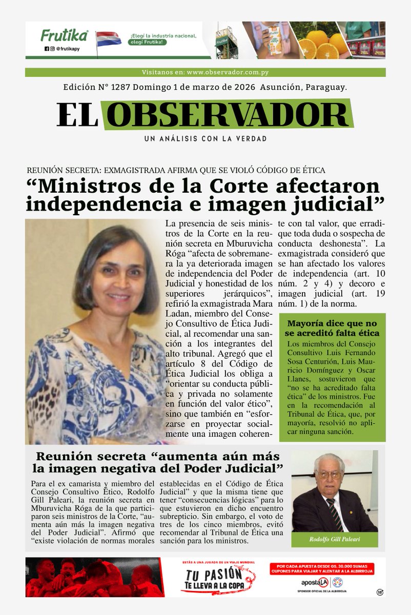 ¡Buenos días!

✅Compartimos con ustedes nuestra tapa🗞️

🌤️Cálido a caluroso, cielo parcialmente nublado a nublado, vientos del sureste.

🌡️Max: 38°

📌Podes leernos en: observador.com.py