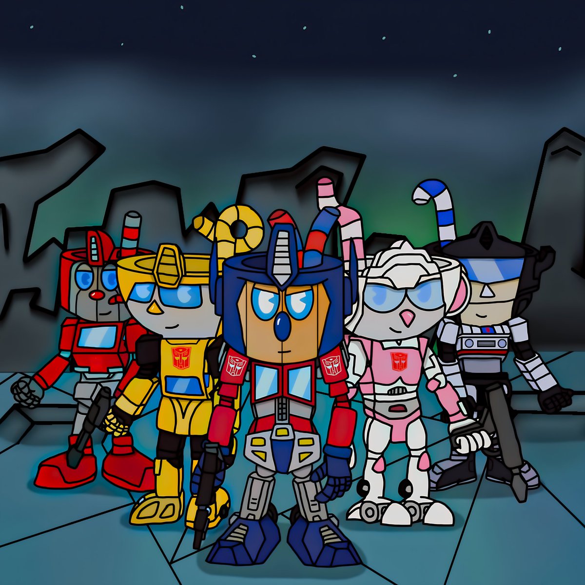CupsArt06's tweet photo. autocups in cybertron #CupsArt #Transformers #autobots #OptimusPrime #bumblebee #art https://t.co/rt8Cx0UpmX