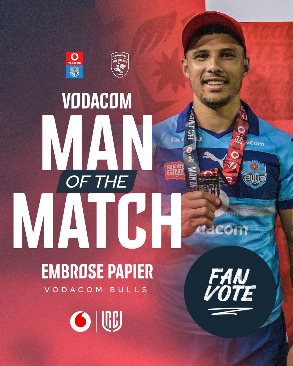 URCOfficial_RSA's tweet photo. ⭐️ Your @Vodacom #URC Man of the Match - as voted for by YOU, the fans ⭐️

🏅 Morne van den Berg | @LionsRugbyCo 
🏅 Embose Papier | @BlueBullsRugby 

 #VodacomMOTM | #OriginRound #LIOvSTO  #BULvSHA https://t.co/H0L9fOCF8i