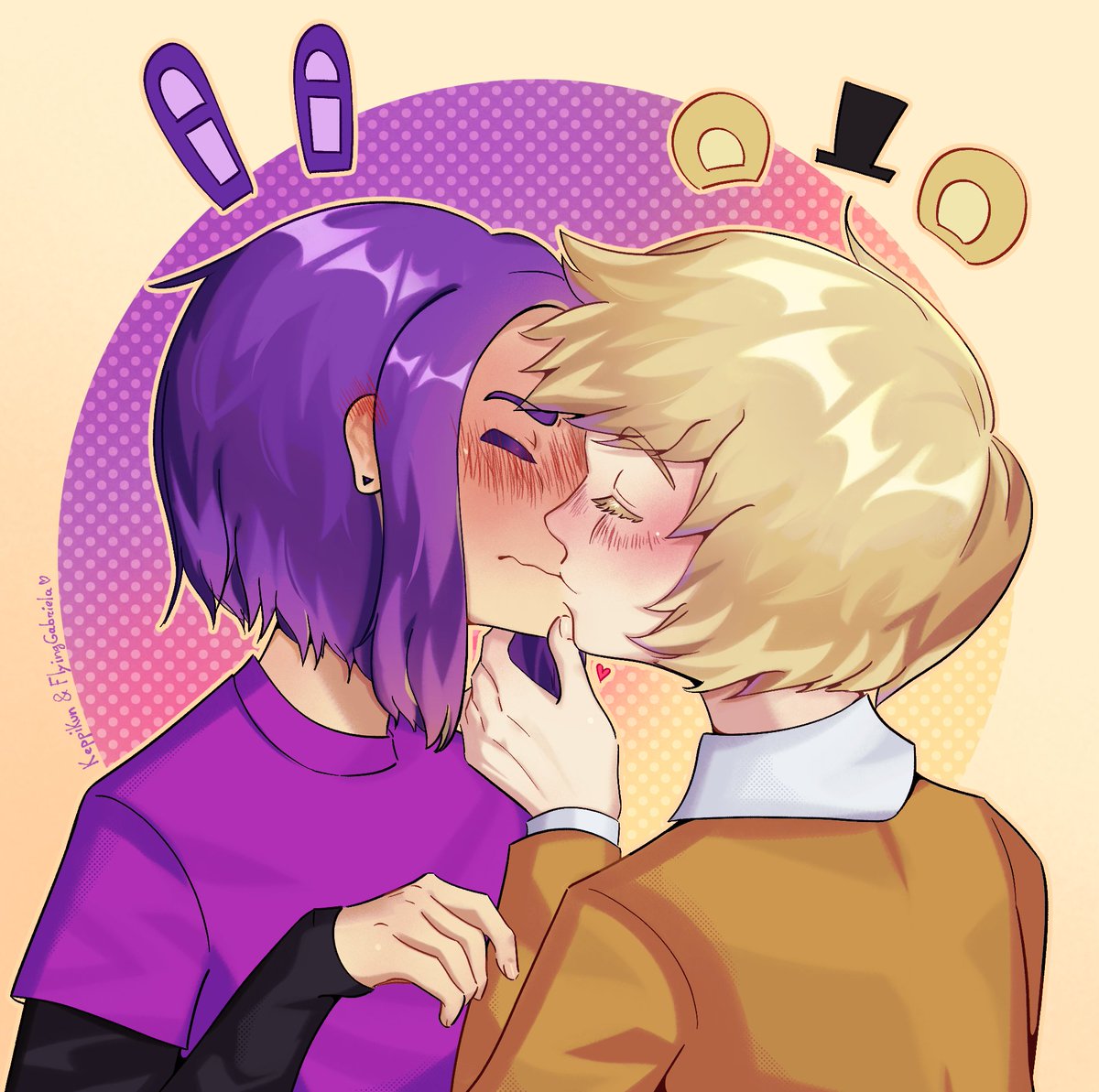 keppikun's tweet photo. COLLAB CON @GabisGallery (yo pinté y gabi hizo el line y el fondito ❤️)

Hicimos una carta de amor a la mejor ship de la serie 💛💜 #Golnnie #FNAFHS #FHS https://t.co/hwH1PWH1Xr