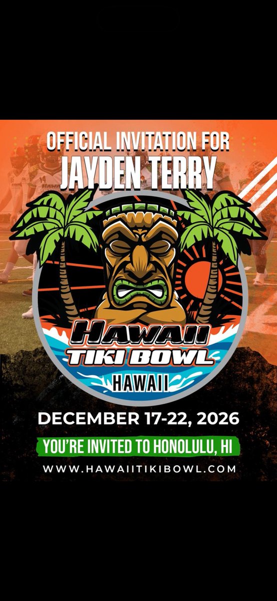 Thankful to receive an invite to the hawaiiTikiBowl 

Thank you coach <a href="/FillippSAU/">Vince Fillipp</a>