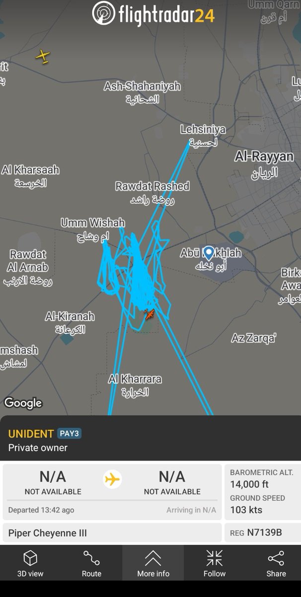 sdavid6306's tweet photo. Single engine Piper's been aloft for a few hours over Qatar....cause when you REALLY have to get that PPL certification..don't let anything stand in your way...#Iran # https://t.co/GQyxhG3UHL