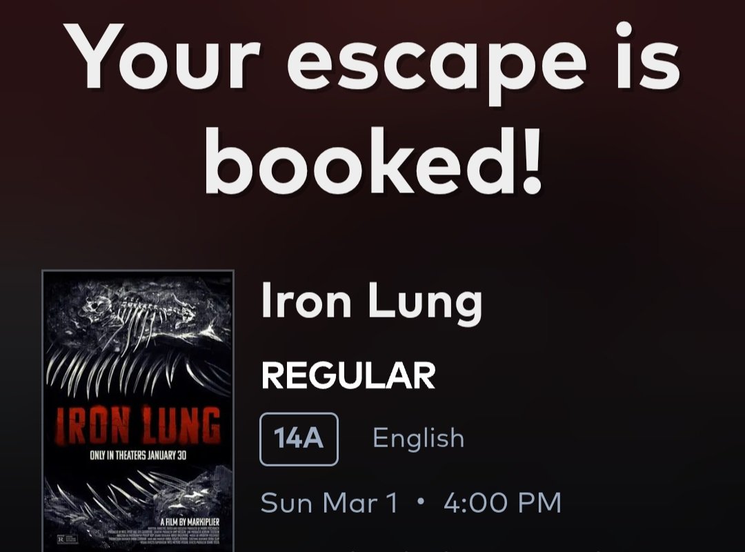 Guys ahsjHXHFJD GUYS IM SEEING IRON LUNG FOR THE SECOND TIME IM SO EXCITED AND HAPPY THANK U TO THOSE WHO MANIFESTED LMFAO 😭😭😭😭😭🙏🙏🙏🙏🙏🙏🙏🙏🙏🙏🙏