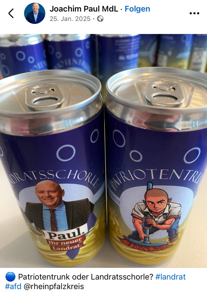 Den „Patriotentrunk“ gibt es sogar schon länger, und der Patriot scheint sich durch seine gebückte Haltung auszuzeichnen. 
Jetzt fällt Joachim Paul ein, auf die Suche nach deutschem Wein zu gehen.
