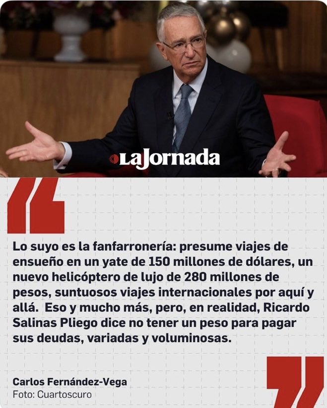 Cuando se habla de fanfarrones, siempre viene a la mente el nombre de Ricardo Salinas Pliego.
“Dime de que presumes y te diré de que careces”.
¿Deveras lo quiere de candidato el PAN en 2030?
¡Ojalá!