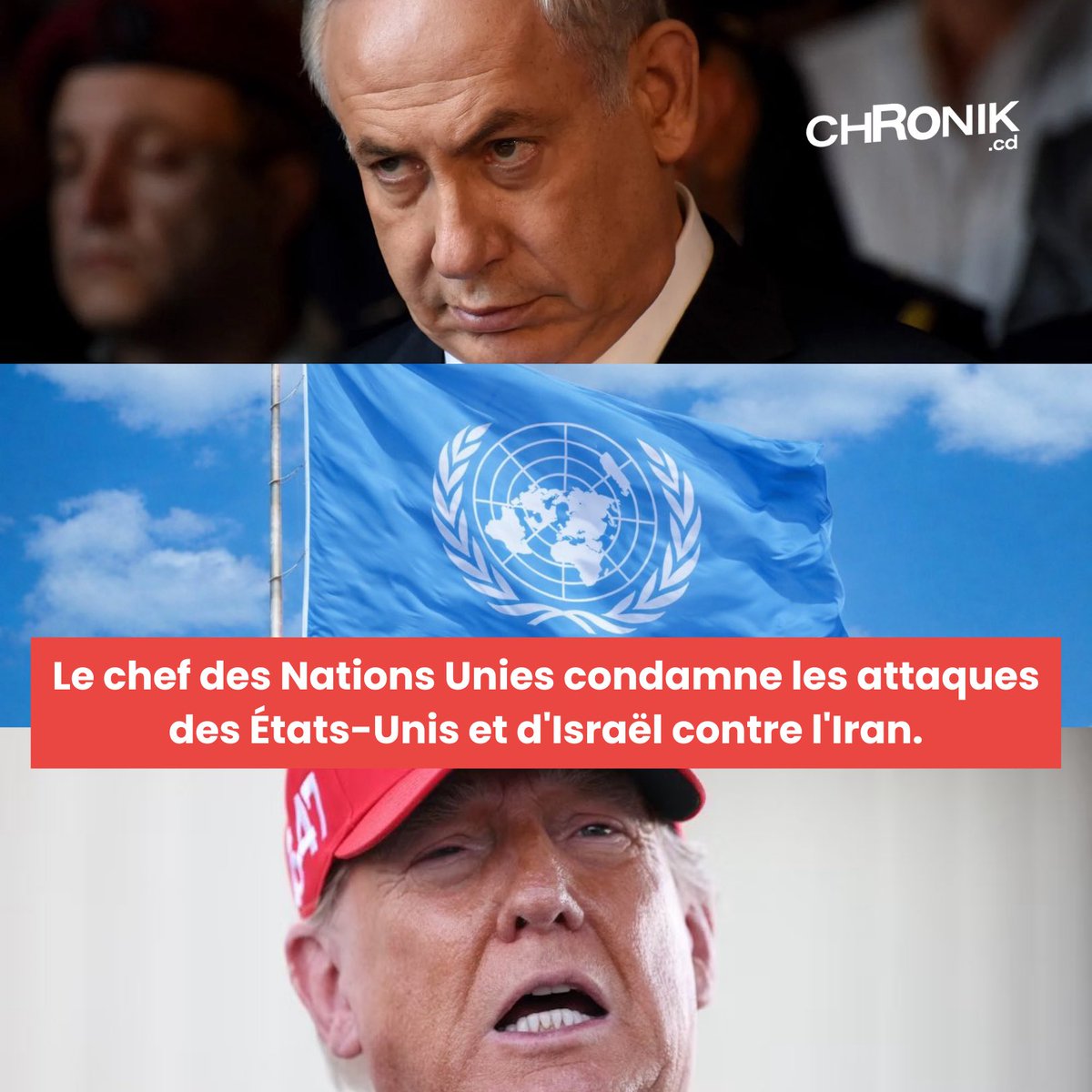 chronik_cd's tweet photo. DERNIÈRE MINUTE : 🇺🇳🇮🇷 Le chef des Nations #Unies condamne les attaques des États-#Unis et d'#Israel contre l'#Iran . https://t.co/sI5m0g4nyR