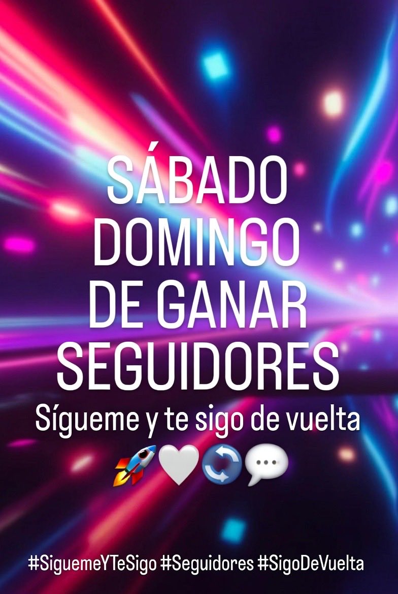 RLagutt's tweet image. 🚀 SÁBADO / DOMINGO DE GANAR SEGUIDORES 🚀  
SIGO A TODOS los que me sigan AHORA  
Sigo de vuelta 100% (sin unfollow)  

❤️ LIKE + 🔁 RT + 💬 comenta cualquier emoji  
y sígueme para que te siga al instante  

¡Vamos por +500 hoy! 🔥  
#SiguemeYTeSigo #Seguidores #SigoDeVuelta