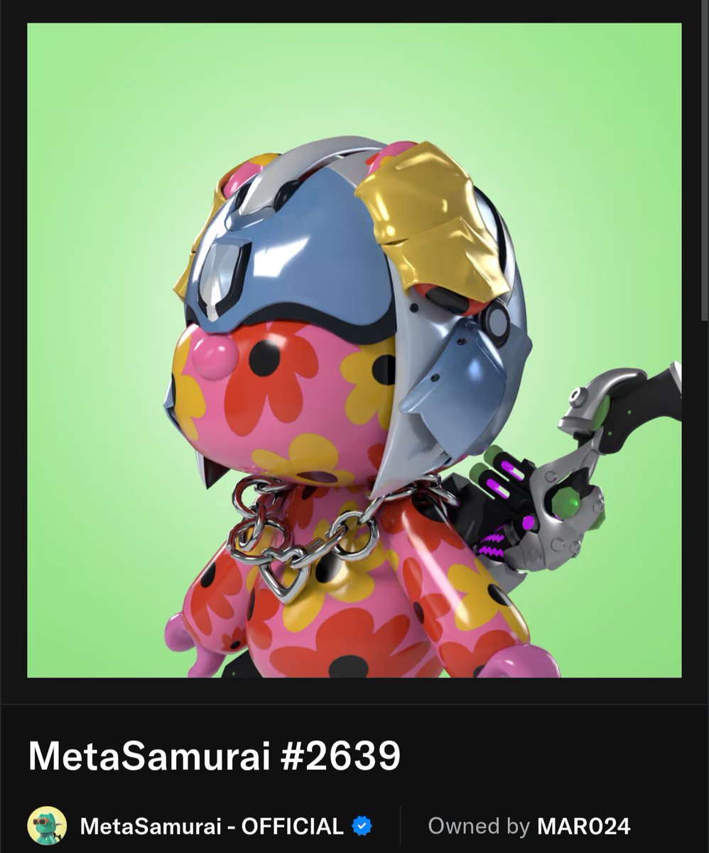 kenken1104's tweet image. GM!
本日のメタサムコンシェルジュはこちら! 
花柄スキンがとても可愛いこの子🥰
ハートのネックレスも素敵だし背負った武器もカッコいい✨️
こちらの子はフロアより少し上にてお迎えを待ってます！
購入検討中の方如何でしょう😊
#MetaSamurai
#メタサムコンシェルジュ