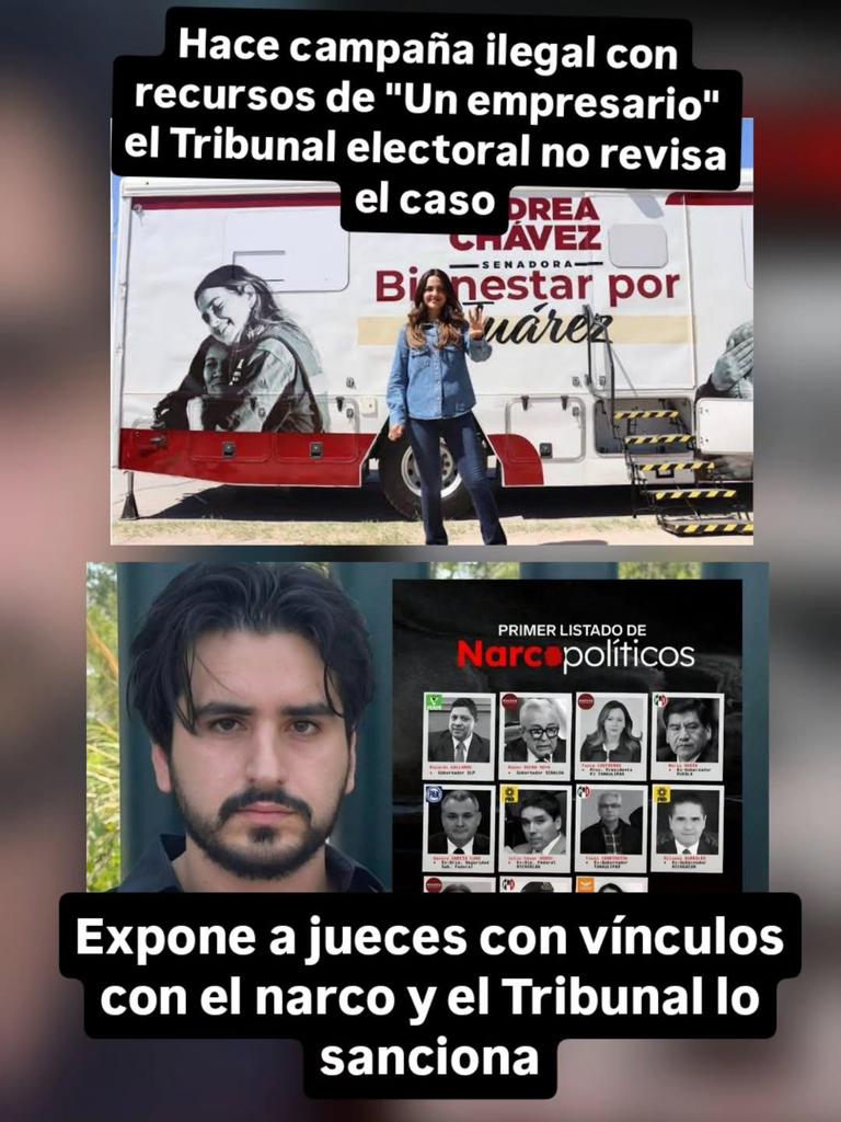 El TEPJF no revisa el caso de Andrea Chávez y su uso de vehículos y ambulancias del empresario Fernando Padilla, para hacer una ilegal campaña anticipada. A mi amigo <a href="/MiguelMezaC/">Miguel Alfonso Meza</a> le avisan que el tribunal lo va a sancionar por exponer candidatos a jueces vinculados al narco.