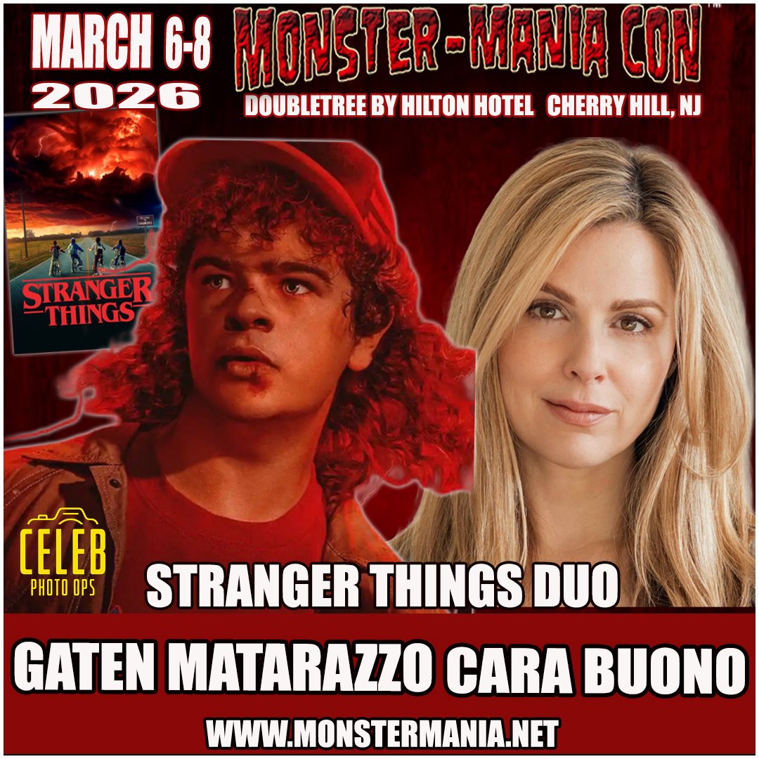 GATEN MATARAZZO joins CARA BUONO at #monstermaniacon Saturday MARCH 7!
TICKETS  checkout.conventions.leapevent.tech/eh/MONSTER_MAN…
PHOTO OPS
checkout.conventions.leapevent.tech/eh/2026_Monste…
#strangerthings #horror #horrorfam #cosplay #cosplayers #NewJersey #delaware #Philadelphia #monstermaniacon #monstermania