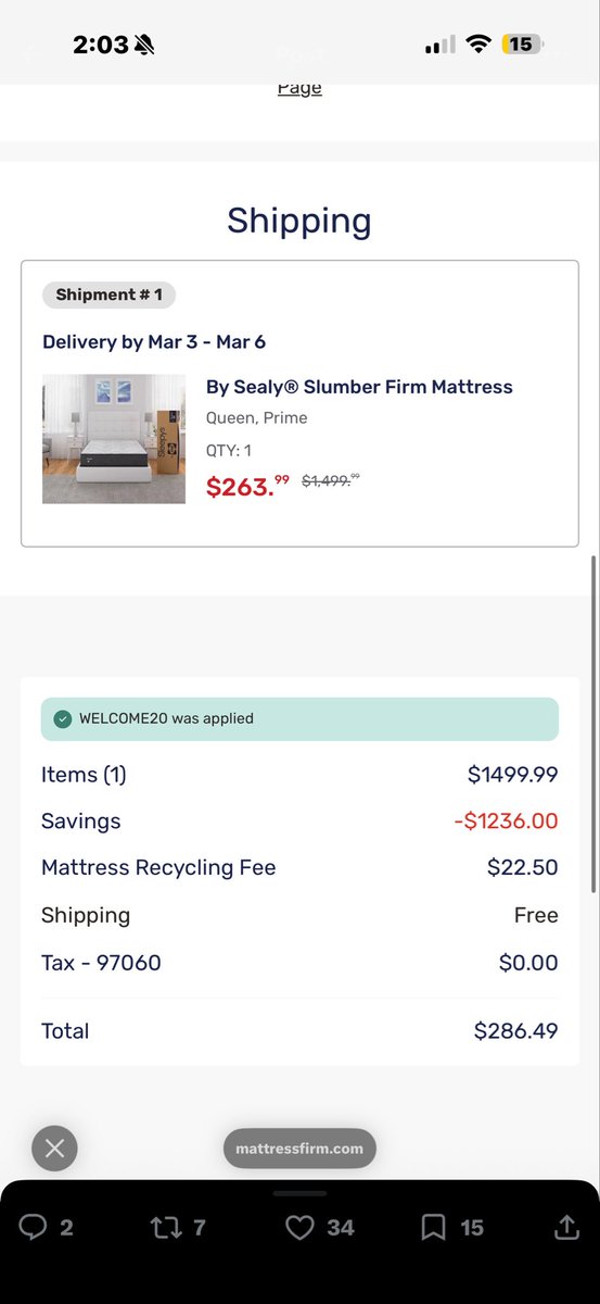 rickyestrellaa's tweet photo. @GlitchedDeals Been needing a new mattress thank you! https://t.co/8lhlMxdmHI