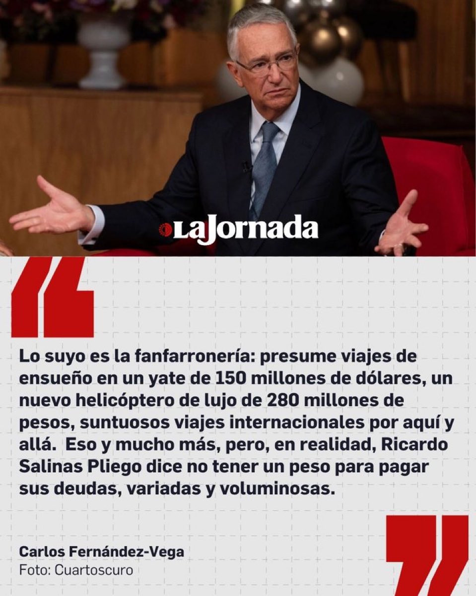 Salinas Pliego:
Es tan buen empresario que pidió pagar sus deudas en abonos chiquitos, en EU pidió prórroga y ahora Tv Azteca entra en concurso mercantil.
Y hay quienes lo consideran el elegido para dirigir el país.
🤡🤣
Saquen su $ de Banco Azteca!