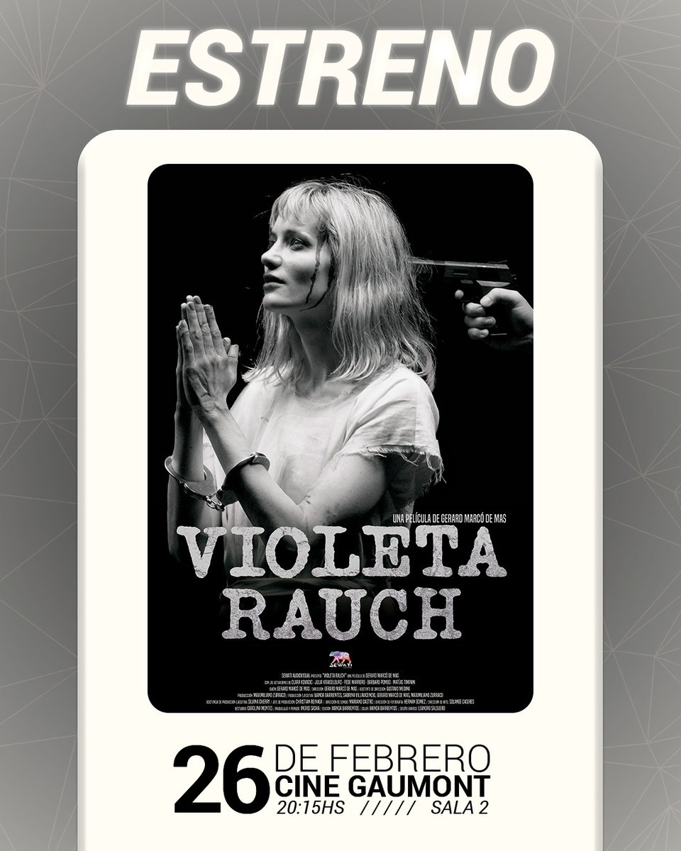 Violeta Rauch"  de Gerard Marcó de Mas Con: Clara Kovacic, Julia Kraiselburd, Federico Marrero
Matias Timpani, Barbara Pombo
Violetacayó en los engaños del poder, consumo, la incomunicación personal y el aislamiento de las redes sociales.Estreno 26 de Febrero  <a href="/CineGaumont/">Cine Gaumont</a>