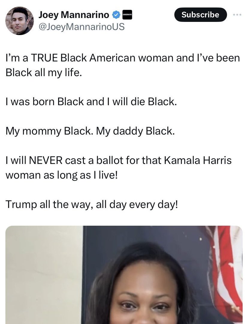 <a href="/JoeyMannarino/">Joey Mannarino 🇺🇸</a> Joey is an extra proud black woman today