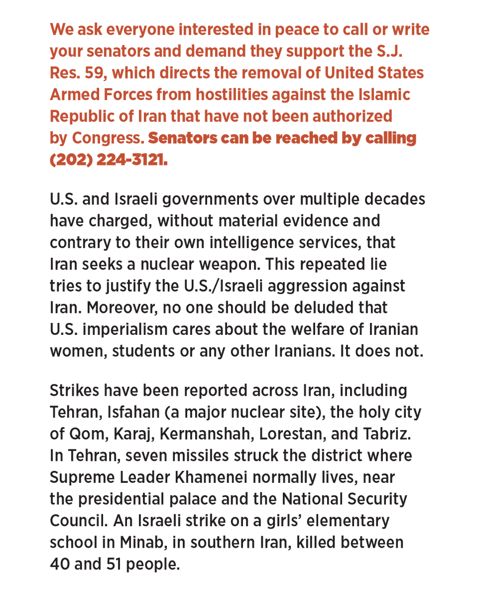 communistsusa's tweet photo. NO WAR ON IRAN!

Statement by the Communist Party USA https://t.co/5Rdlz1lmQk