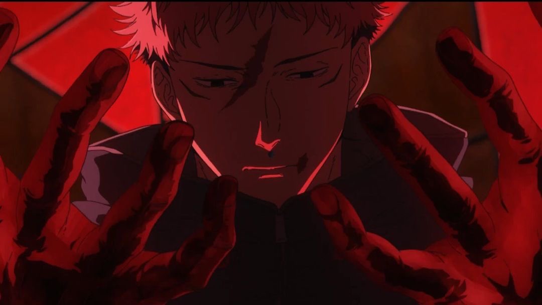 enkanokraii's tweet photo. i really love the contrast in these shots, it really looks like they’re mirrors of each other. sukuna revelling in the blood on his hands, vs the dissociated horror in yuji’s expression https://t.co/2Bc00iKE7S