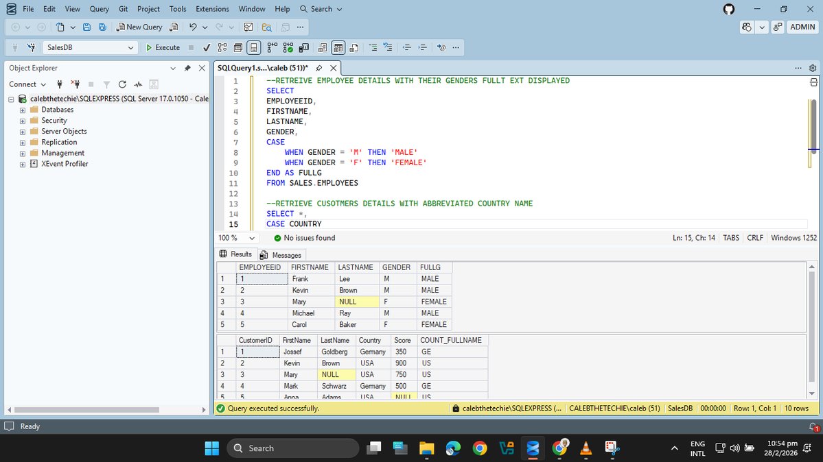 buildwithprecio's tweet photo. Day 17/365 of Data Engineering ✅   today i met the python version of if else statement on sql, CASE STATETMENT and its a very useful command because it replaces other replacing commands. I'm putting it at the top of my fav commands  #365DaysOfDE #100Day #SQL #DataEngineering https://t.co/joA0rZJwQu