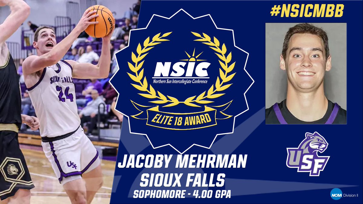 USFCougarsMBB's tweet photo. Excellence on the floor.
Perfection in the classroom.

Jacoby Mehrman is your 2025 NSIC Elite 18 Award winner, earning the honor with a 4.00 GPA in business administration.

That’s what a true student-athlete looks like. 👏

#CooFalls | #BleedPurp https://t.co/p5qMbKO02v