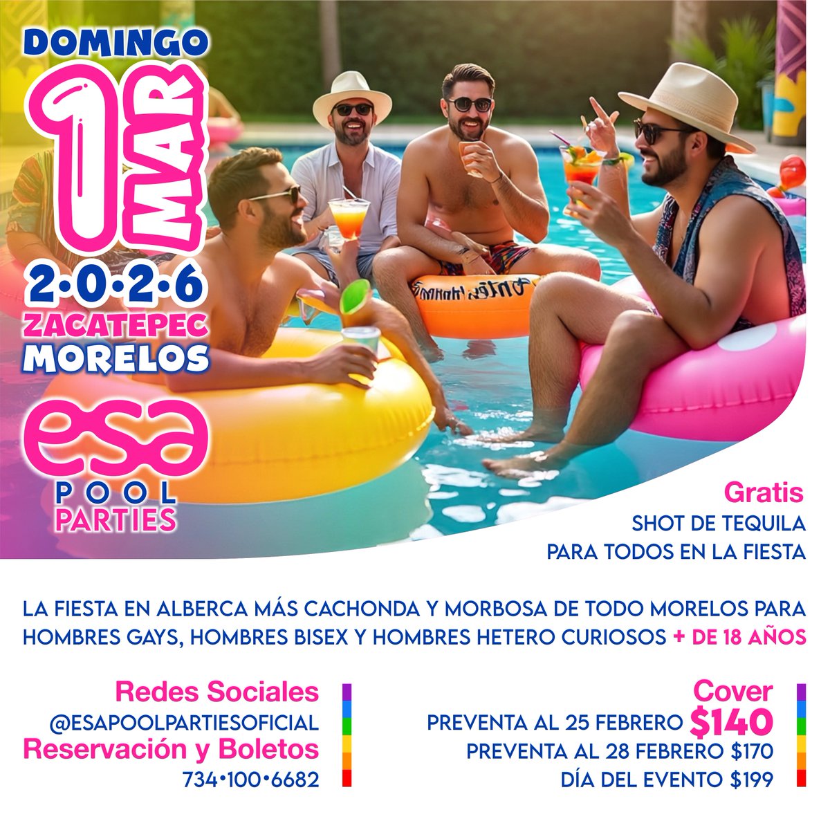esapoolparties's tweet photo. @esapoolparties HOY ULTIMO DÍA de la preventa: $170 pesos. MORRITOS de 18 a 22 años entran GRATIS. La fiesta en alberca más cachonda y morbosa de todo Morelos. Para Hombres Gays, Bisx y Hetero Curiosos. Domingo 1 Marzo 2026, Zacatepec Morelos. Boletos al WTS: 734 100 6682 https://t.co/g3ZWmlP4uJ