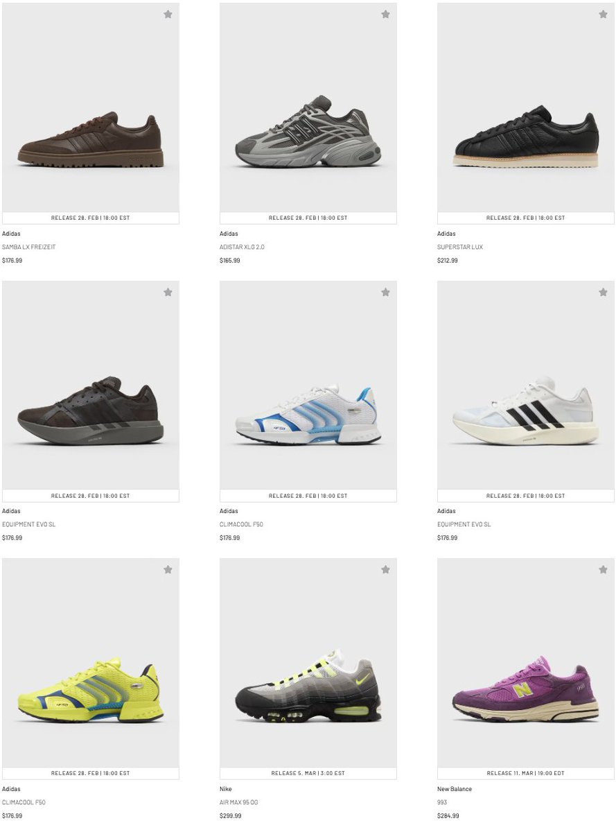 snkr_twitr's tweet photo. AD: LIVE in 45mins via BSTN

adidas Climacool F50 
White https://t.co/aFg76pvBP1
Yellow https://t.co/tI77Mw2PzY

CAYL x New Balance 
M10L https://t.co/QLaC1alSyC
UTRNV11 https://t.co/2UeZC200GF

adidas Adistar XLG 2.0 'Grey' https://t.co/sDllwBNjfO

adidas Equipment EVO SL
Brown https://t.co/Tqxn5CG4yB
White https://t.co/2RYjFiX3WF

adidas Samba LX Freizeit https://t.co/ponMQClM4c

adidas Dame X 'Triple White' https://t.co/lecyvrdxaj

adidas Superstar Lux 
Brown https://t.co/42cnjGxmA1
Black https://t.co/t9DFytQXZ4

WMNS adidas Handball Spezial 'Cow Print' https://t.co/TsQRRhlI51