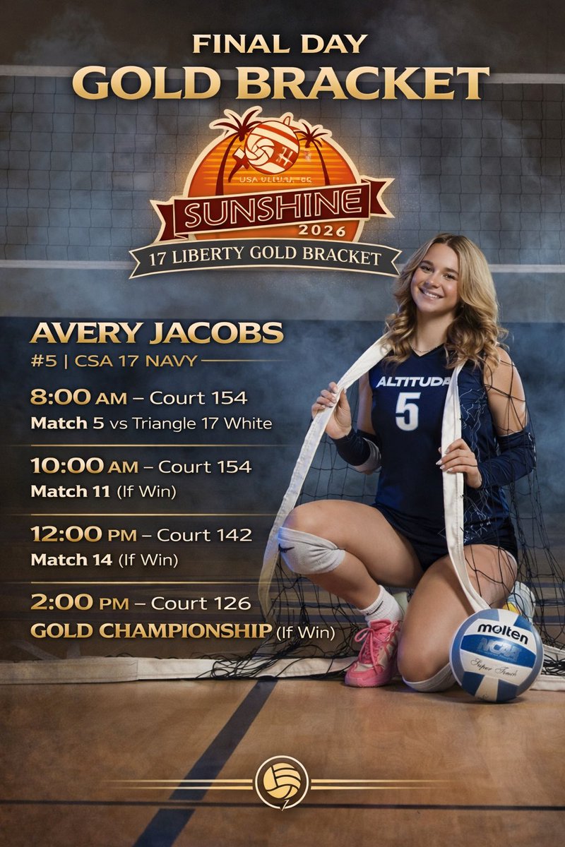 EastonJacobs28's tweet photo. Gold Bracket tomorrow in Orlando.
Proud of my sister Avery and CSA 17 Navy.
Big stage. Big competition. Go finish it. 🏐💪

#GoldBracket #SunshineClassic #ProudBrother https://t.co/ZtAM1kUr3D