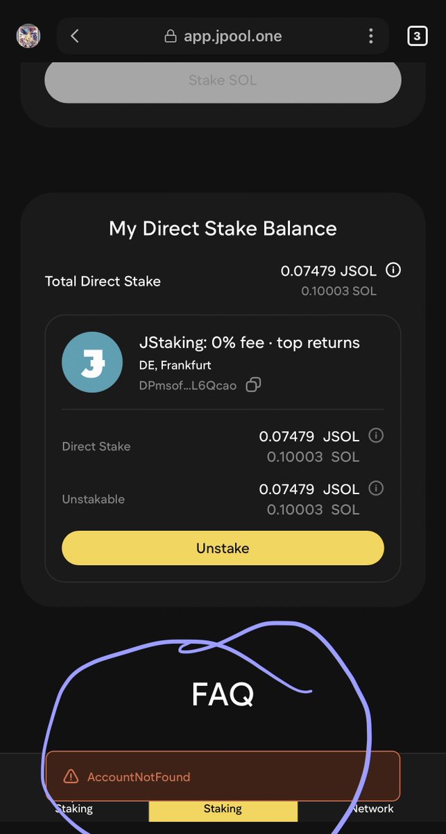 PhantomRiderTX's tweet image. ⁦@JPoolSolana⁩ I’m wondering if the smart contract here was broken? I have used Jpool a while with this being the first head scratcher…. Anyone have a similar experience or know what’s going? I’m even a Level 1 Holder(sorta like a VIP member) #smartcontract #jpool #whyme