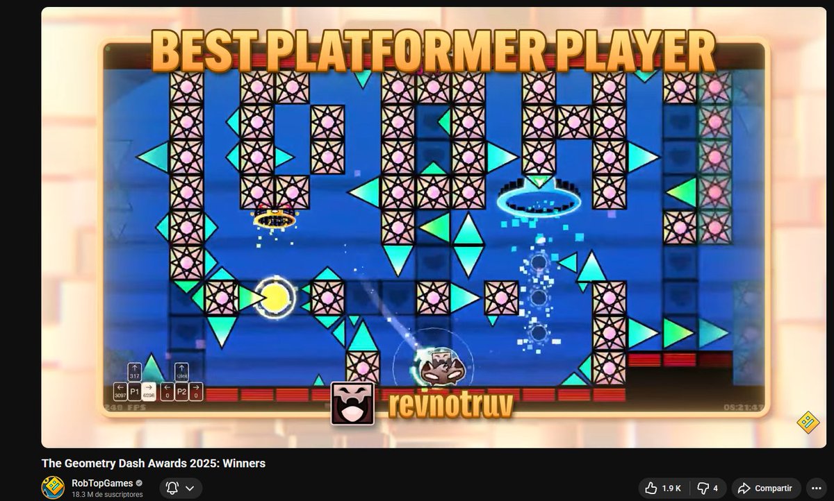Después de 6 años desde la última nominación de un argentino, quiero felicitar a revnotruv por haber ganado MERECIDAMENTE a la categoría de mejor jugador de plataforma en los GD Awards 2025, mis sinceros aplausos chabon, sos una máquina 👏👏👏🇦🇷🏆!!!