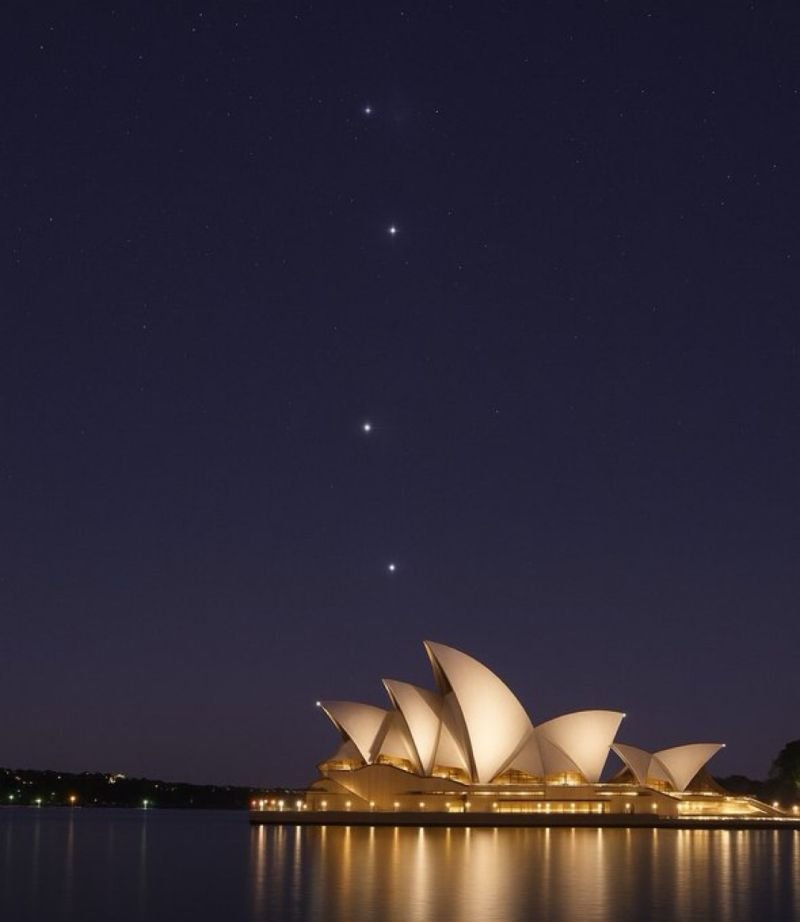 Saturn, Mars, Venus, and Jupiter above the Sydney Opera House.

[📸 Prasun Agrawal, 2022]