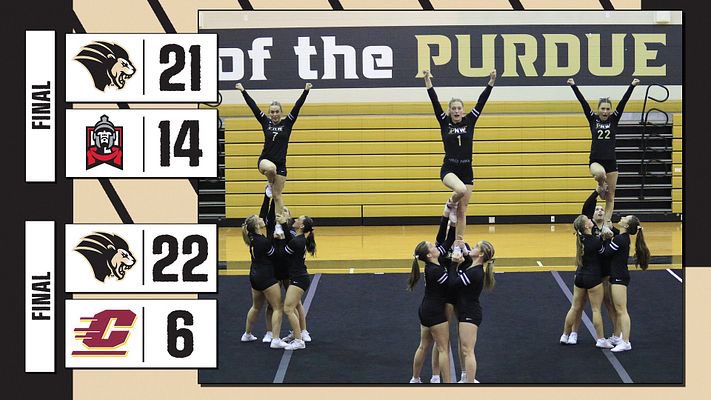 PNWathletics's tweet photo. STUNT SWEEP🧹🧹🧹

The PNW STUNT team open with Alma Invite with two big wins!

#PowerOnward 🦁 https://t.co/ULzcGOT0Uc