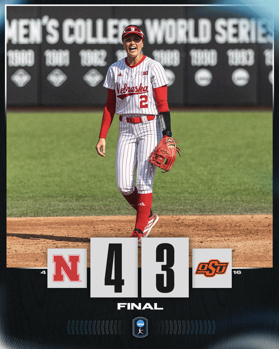NCAASoftball's tweet photo. Huskers DUB 🌽

No. 4 @HuskerSoftball defeats No. 16 Oklahoma State, 4-3!

#NCAASoftball https://t.co/e5HDgbpQaC