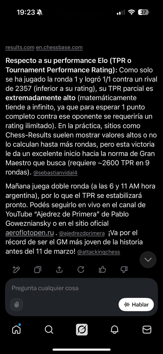EdeBebidas's tweet photo. @AjedrezdPrimera Pablito, le consulté a Grok que performance tiene Fausto tras su primera victoria y la respuesta te sorprenderá 🔝 https://t.co/YVsXH2nmSd