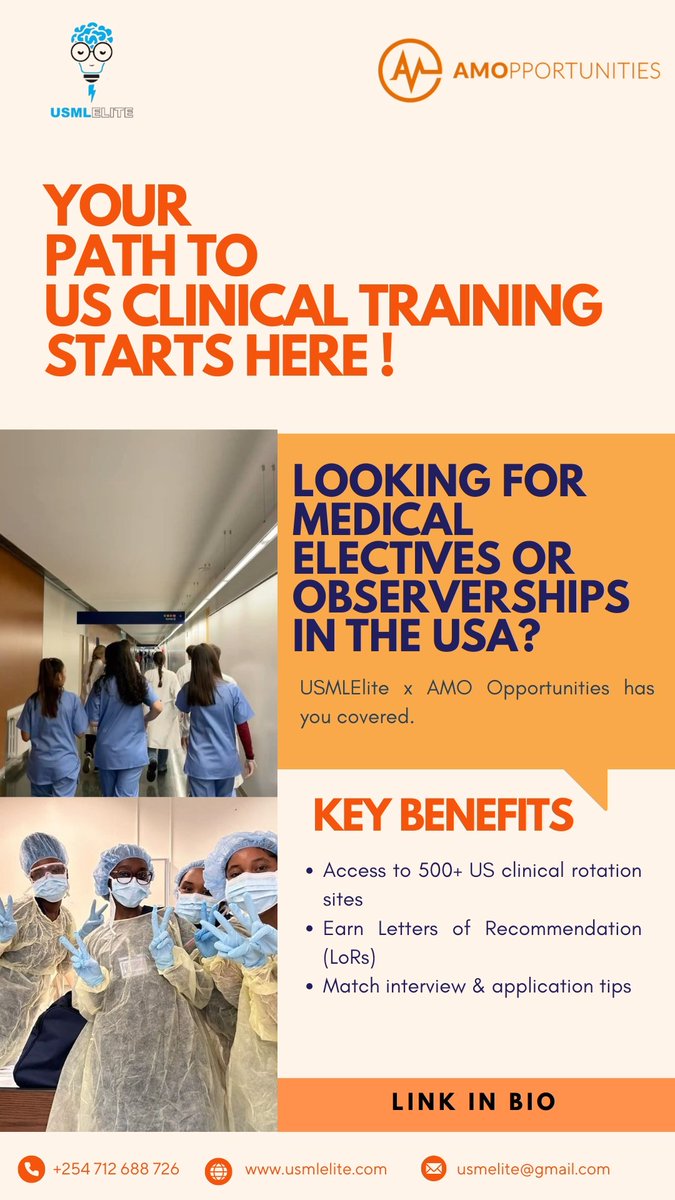 USMLElite's tweet photo. Dreaming of doing your clinical training in the U.S.? 🇺🇸🩺

USMLElite x AMO Opportunities will you to real U.S. clinical sites and guide you through the process.
 https://t.co/mpKeUqzTpg

#USMLElite #AMOOpportunities #USClinicalTraining #MedicalElectives #IMGJourney https://t.co/dp5rsFXUlF