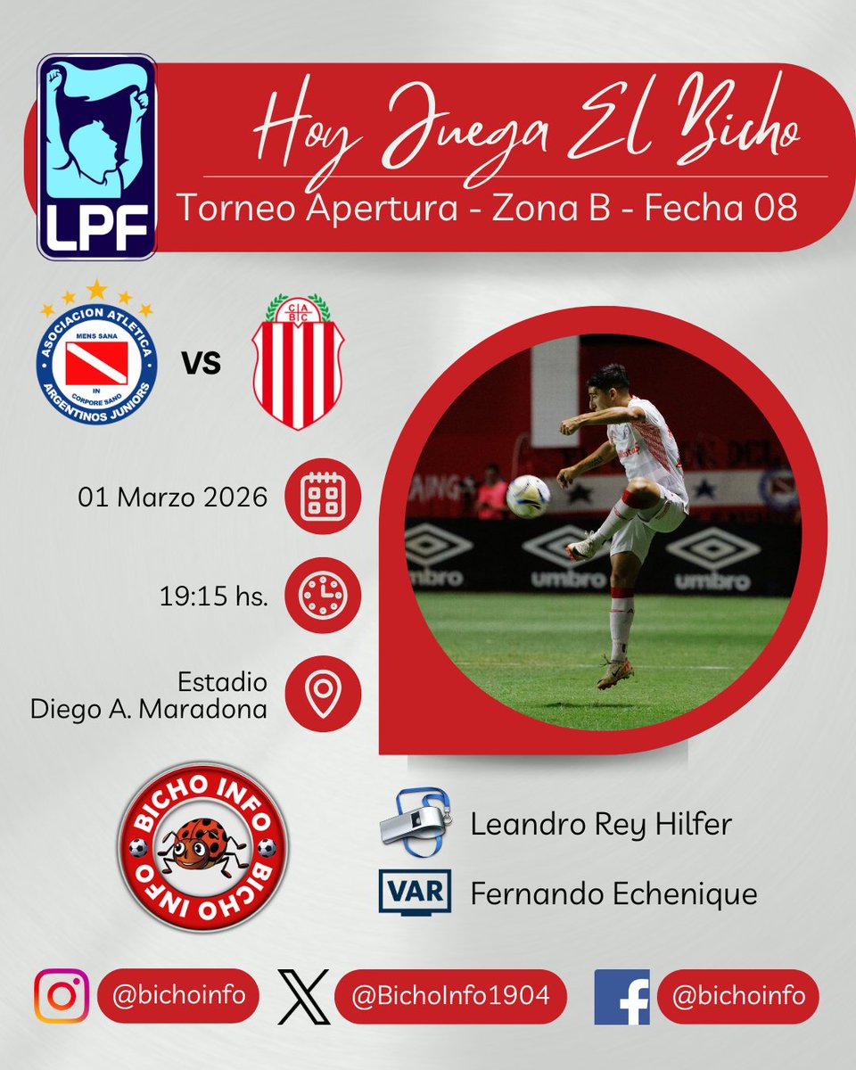 ⚽️ ¡HOY JUEGA EL BICHO! 🐞
🇦🇷 | #AAAJ vs #BarracasCentral #TorneoApertura #ZonaB #Fecha08 #LigaProfesional #VamosBicho

Vía <a href="/diegogabrielfb/">Diego Gabriel Fernandez</a>