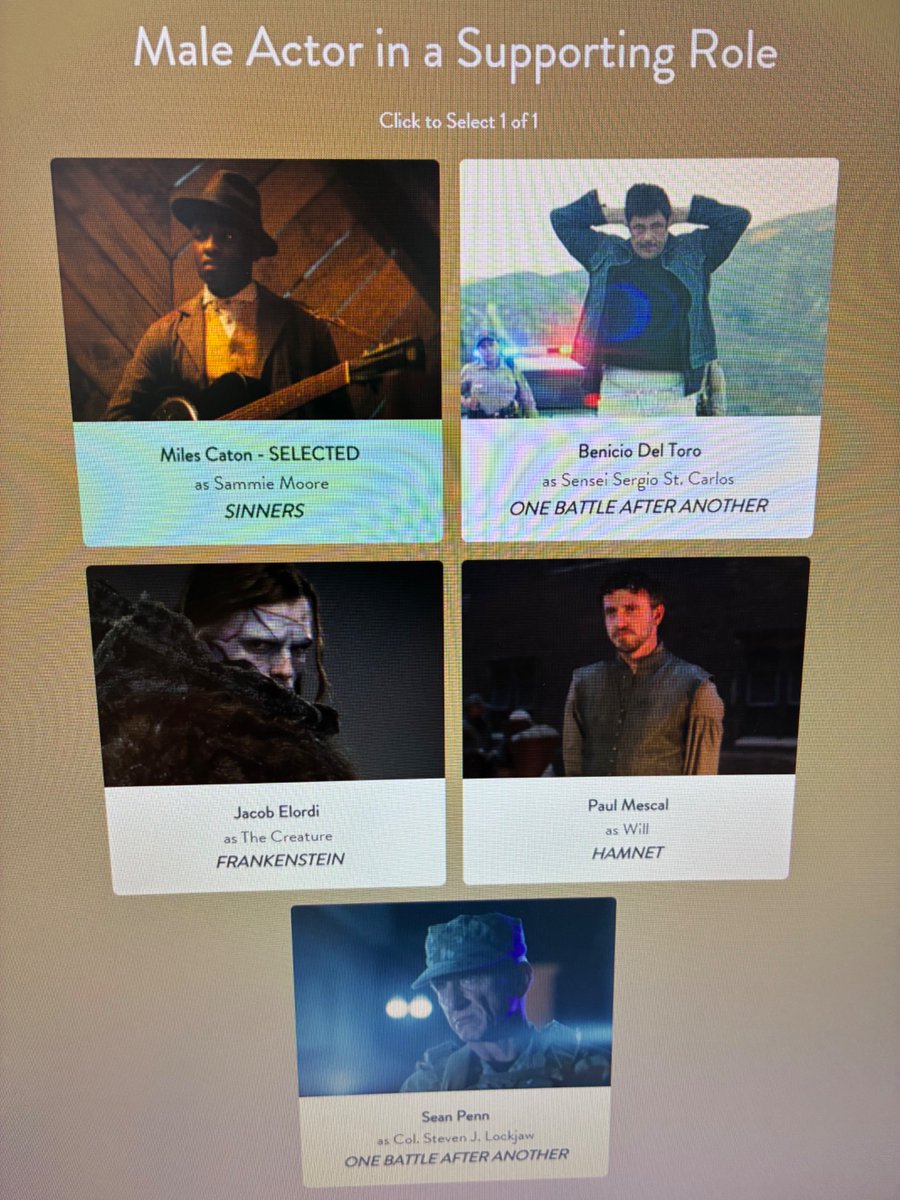 The toughest race to call at the Actor Awards might give us the night’s biggest surprise. Don’t count out Caton. If del Toro and Penn split the vote, Miles really could go the distance.